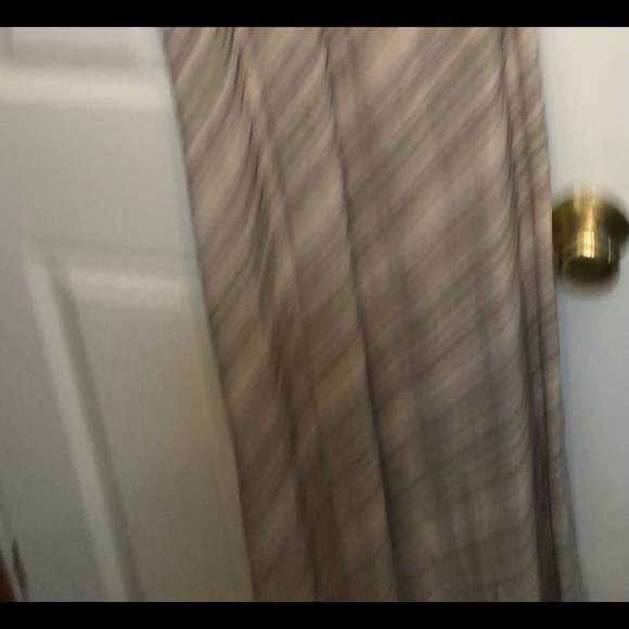 Kenar size 12 tan & ivory stripe 100% linen V neck maxi Bias cut - Picture 10 of 10